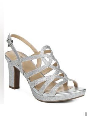 Naturalizer Silver Glitter Strappy Platform Heels